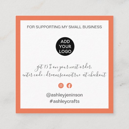 Modern dank je script bestel minimaal koraal sinaa vierkante visitekaartje (Achterkant)