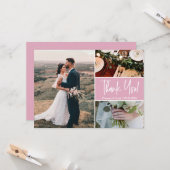 Modern Dank je script Blush Pink Wedding Kaart (Voorkant / Achterkant in situ)