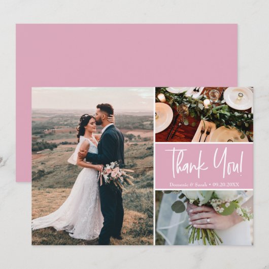 Modern Dank je script Blush Pink Wedding Kaart (Voorkant / Achterkant)