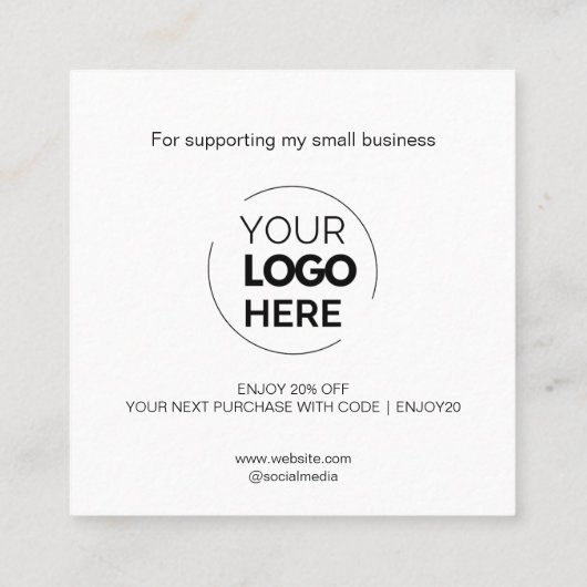 Modern dank je script minimaal wit kortingskaartje (Achterkant)