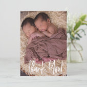 Modern Dank je Twin Baby Foto gepersonaliseerd Bedankkaart (Staand voorkant)