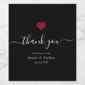 Modern Dank je wel Burgundy Red Heart Weddenschap Wijn Etiket (Enkel label)