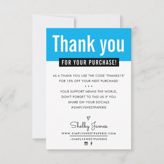 MODERN DANK U aankoop insert aqua blauw Bedankkaart (Voorkant)