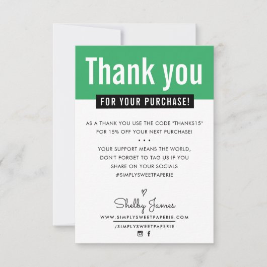 MODERN DANK U aankoop invoegen kelly groen Bedankkaart (Voorkant)