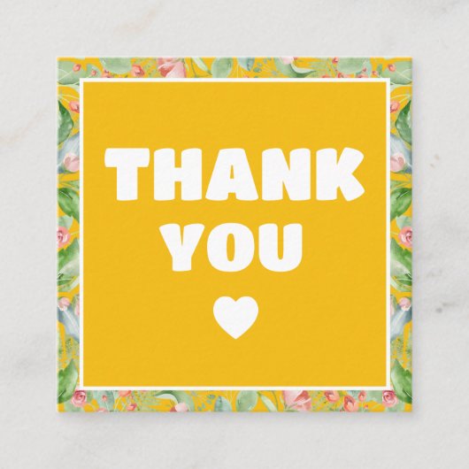 Modern dank u bestelling Yellow Floral Qr code Vierkante Visitekaartje (Voorkant)