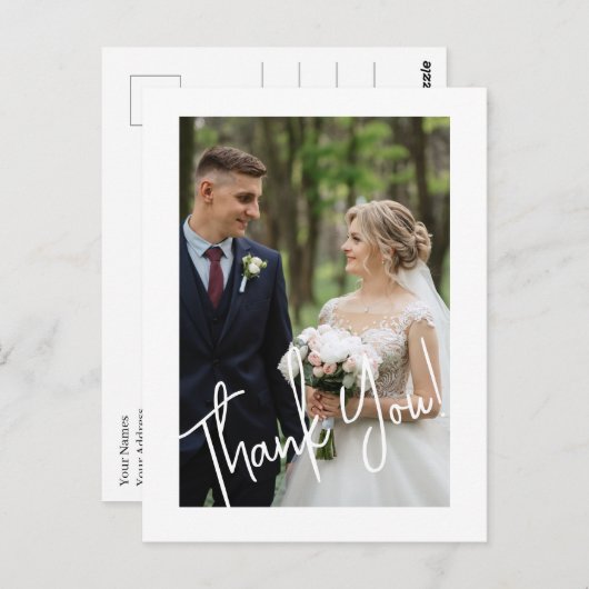 Modern dank u bruiloft foto briefkaart (Voorkant / Achterkant)