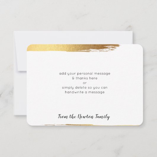 MODERN DANK U chique hand geletterde gouden borste Bedankkaart (Achterkant)