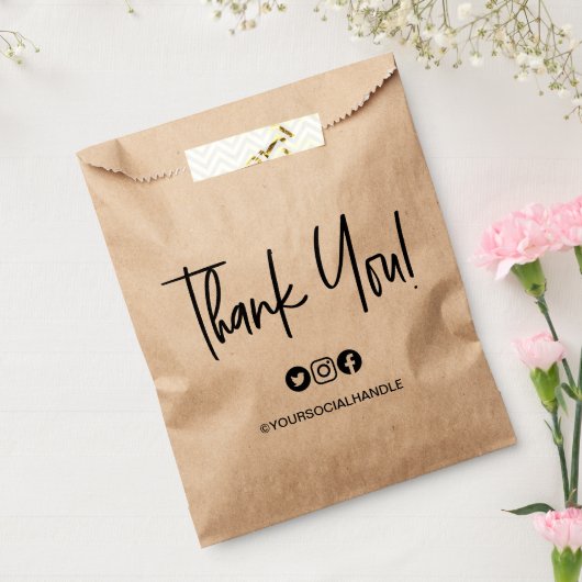 Modern dank u handgeschreven script Social Handle Bedankzakje (Gezegeld)