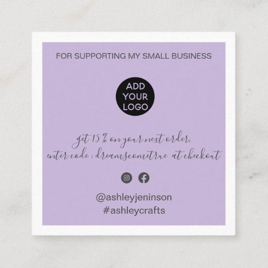 Modern dank u het manuscriptorde minimaal paars vierkante visitekaartje (Achterkant)