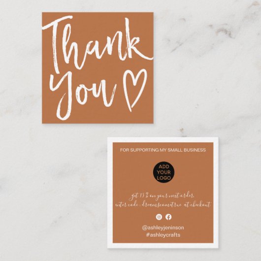 Modern dank u het manuscriptorde minimum terracott vierkante visitekaartje (Voorkant / Achterkant)