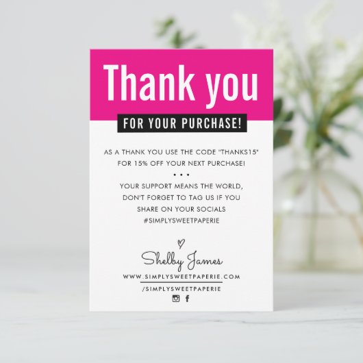 MODERN DANK U klant aankoop insert roze Bedankkaart (Staand voorkant)