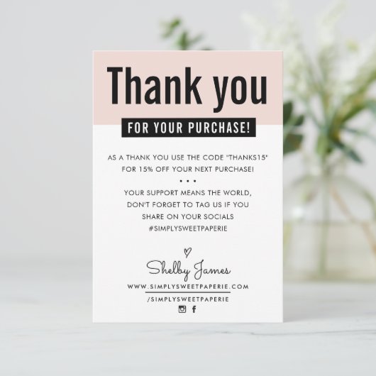 MODERN DANK U klant insert schattig blush roze Bedankkaart (Staand voorkant)