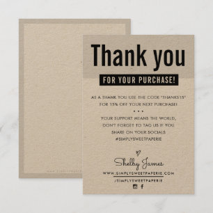 MODERN DANK U klant invoegen schattig zwart kraft Bedankkaart