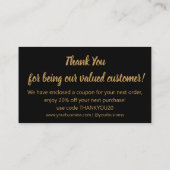 Modern Dank u klein bedrijf zwart goud script Informatiekaartje (Achterkant)