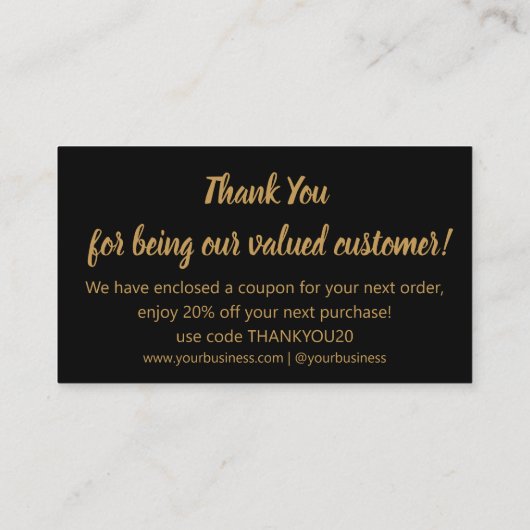 Modern Dank u klein bedrijf zwart goud script Informatiekaartje (Achterkant)