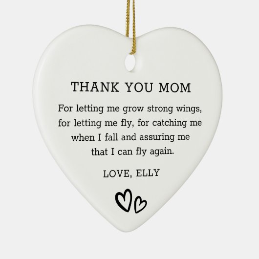 Modern Dank U Mam Zwart en Wit Hart Keramisch Ornament (Rechts)