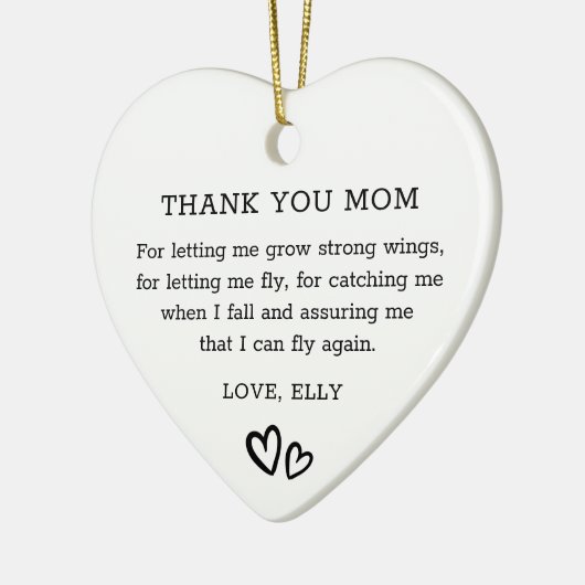 Modern Dank U Mam Zwart en Wit Hart Keramisch Ornament (Links)