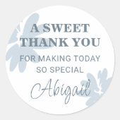 Modern Dank u met Blauwe Bloemen Favor Ronde Sticker (Voorkant)