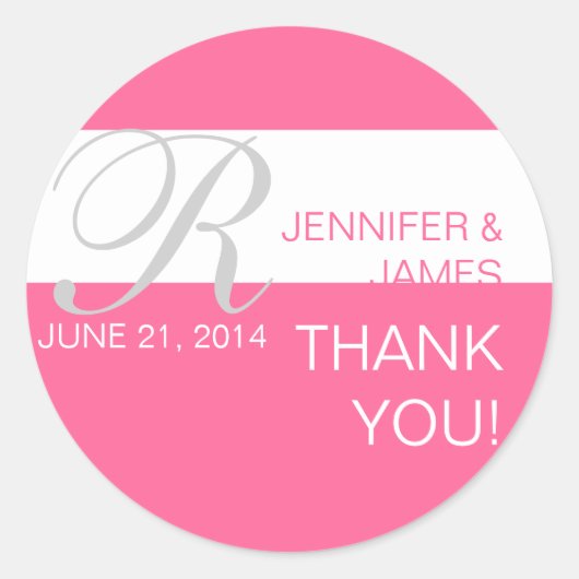 Modern Dank u Monogram Bruiloft Stickers (Voorkant)
