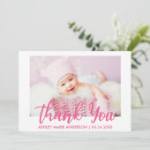 Modern Dank u Nieuwe Baby Hot Roze Bedankkaart (Staand voorkant)