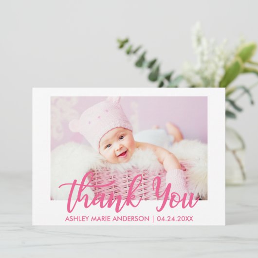 Modern Dank u Nieuwe Baby Hot Roze Bedankkaart (Staand voorkant)