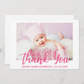 Modern Dank u Nieuwe Baby Hot Roze Bedankkaart (Voorkant / Achterkant)