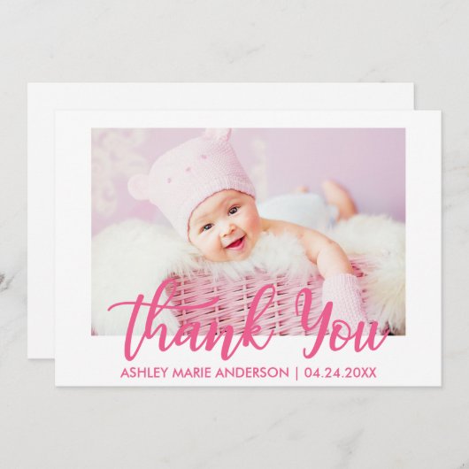 Modern Dank u Nieuwe Baby Hot Roze Bedankkaart (Voorkant / Achterkant)