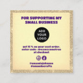 Modern dank u om gouden glitter Paarse te bestelle Vierkante Visitekaartje (Achterkant)