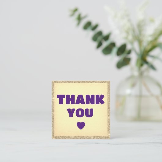 Modern dank u om gouden glitter Paarse te bestelle Vierkante Visitekaartje (Staand voorkant)