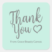 Modern dank u penseelscript minimaal Mint Green Vierkante Sticker (Voorkant)