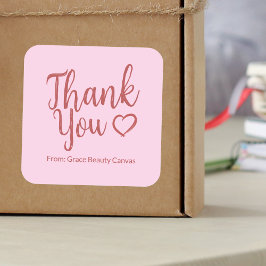 Modern dank u penseelscript minimaal Rood Roze Vierkante Sticker