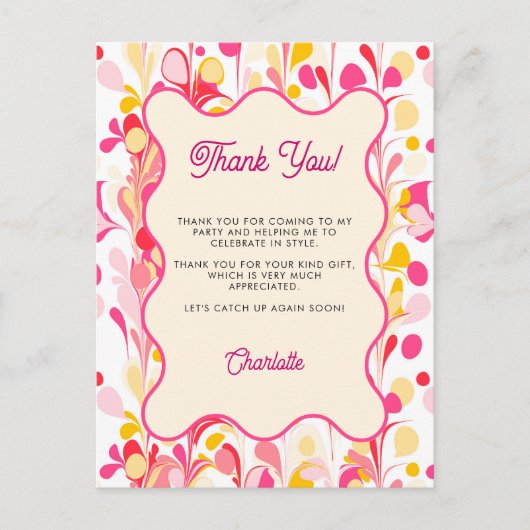 Modern Dank u Retro Abstract Roze Briefkaart (Voorkant)