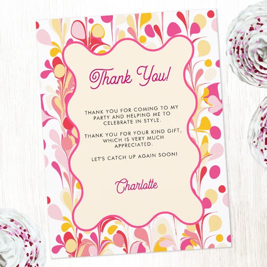 Modern Dank u Retro Abstract Roze Briefkaart