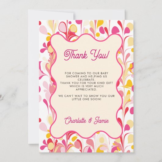 Modern Dank u Retro Abstract Roze Wavy Kaart (Voorkant)