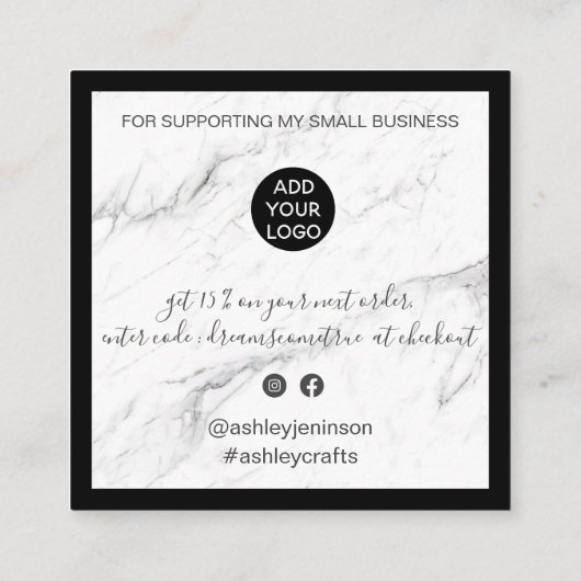Modern dank u script bestel minimaal marmer vierkante visitekaartje (Achterkant)