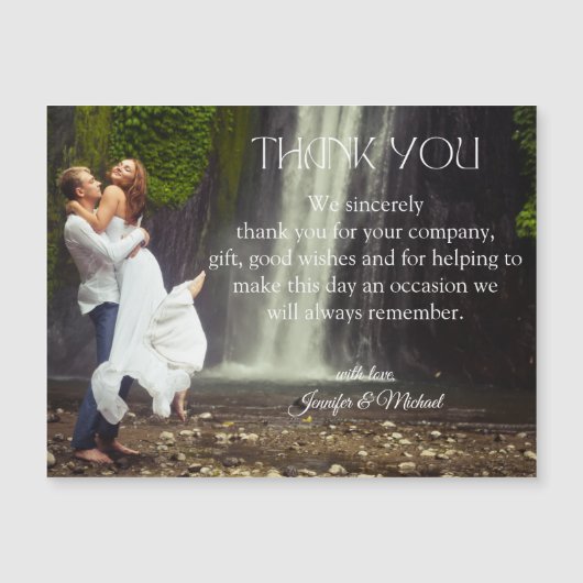 Modern dank u script bruiloft foto magneet (Voorkant)