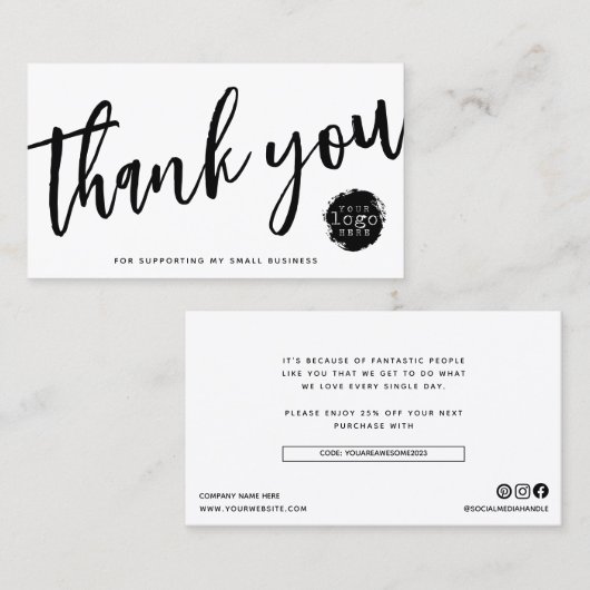 Modern Dank u Script Kleine Branding Korting Visitekaartje (Voorkant / Achterkant)