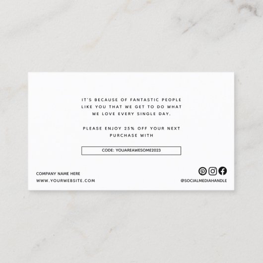 Modern Dank u Script Kleine Branding Korting Visitekaartje (Achterkant)