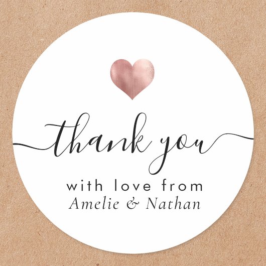 Modern Dank u Script Roos Gouden Hart Bruiloft Ronde Sticker