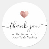 Modern Dank u Script Roos Gouden Hart Bruiloft Ronde Sticker (Voorkant)