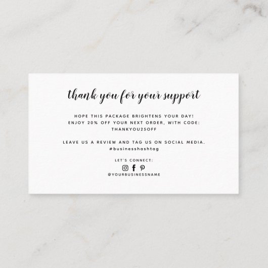 Modern dank u voor het steunen van kleine visitekaartje (Achterkant)