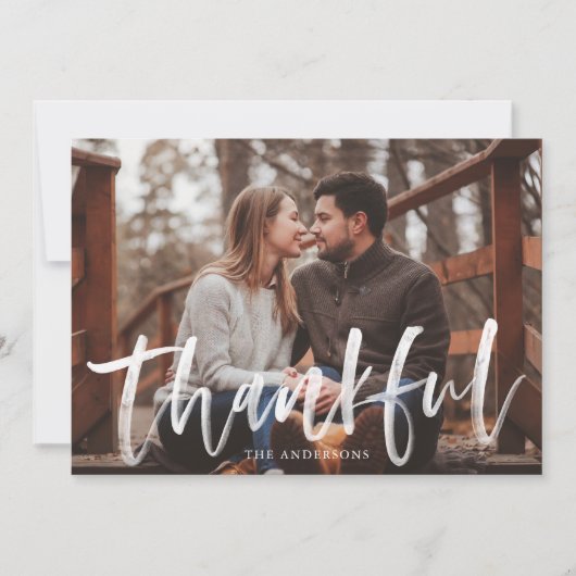 Modern Dankbaar Script Gold Photo Thanksgiving Feestdagenkaart (Voorkant)