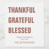 Modern dankbaar | Thanksgiving Wijnetiket Wijn Etiket (Enkel label)