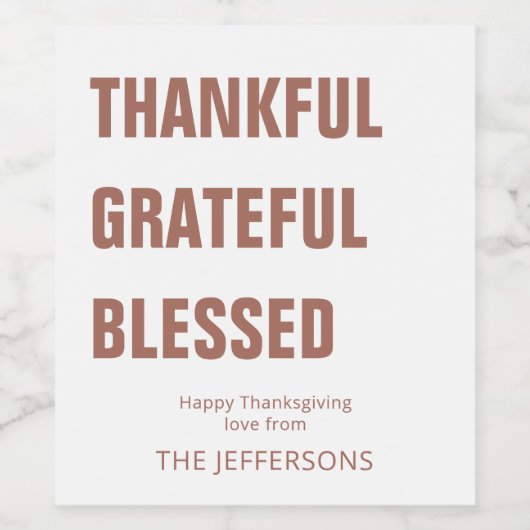 Modern dankbaar | Thanksgiving Wijnetiket Wijn Etiket (Enkel label)