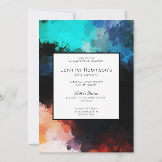 Modern Dark Abstract Paint Splatters Birthday Kaart (Voorkant)