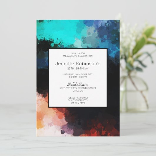 Modern Dark Abstract Paint Splatters Birthday Kaart (Staand voorkant)