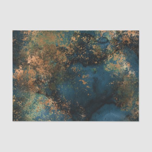 Modern Dark Blauwgroen & Copper Faux Metallic Tissuepapier (Voorkant)