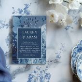 Modern Dark Blue Botancial Wedding Invitation Kaart