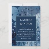 Modern Dark Blue Botancial Wedding Invitation Kaart (Voorkant)