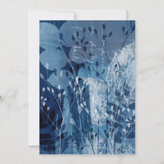 Modern Dark Blue Botancial Wedding Invitation Kaart (Achterkant)